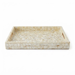 Bandeja Artesanal de Nácar con Incrustaciones de Concha Blanca de Lujo, con Asas Integradas, Rectangular, para Otomana o Café - Product Image 1