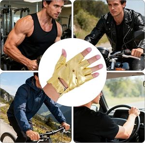 Guantes Cortos Metálicos Dorados de Primera Calidad, sin Dedos, Personalizados, para Motociclismo, Fitness, Estilo Urbano, de Cuero - Product Image 6