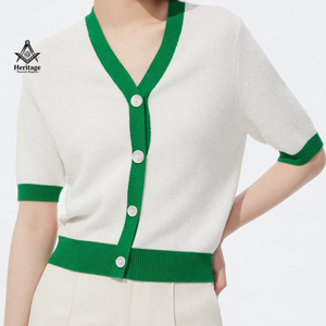 HMR Vêtements grecs personnalisés pour femmes, cardigan en acrylique écologique vintage blanc et vert contrasté pour l'hiver - Product Image 1