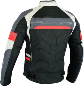 Chaqueta de Motociclista de Cuero PU para Hombre, Negra, Gris y Roja, Estilo Biker, con Bloques de Color, Cierre de Cremallera, Cuello Alto, Corte Regular - Product Image 3