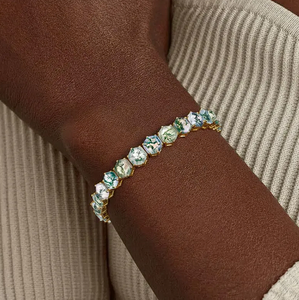 Pulsera de tenis clásica de ágata musgosa verde con oro, pulsera de ágata musgosa verde, pulsera de eslabones con gemas, joyería fina para mujer - Product Image 6