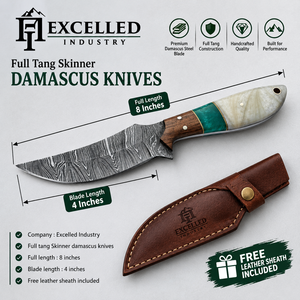 Couteau de chasse et de camping artisanal de qualité supérieure en acier Damas, lame Damas Skinner avec manche en bois et résine, couteaux japonais - Product Image 2