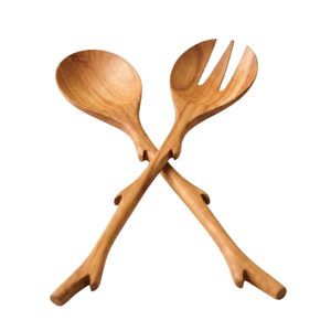 Juego de Servidores de Ensalada de Madera Hechos a Mano de Primera Calidad con Elegantes Asas con Detalles en Latón, Cucharas de Servir de Madera de Mango Ecológicas y de Lujo - Product Image 3