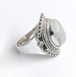 Moonstone Gemstone Statement <b>Ring</b> 925 Sterling <b>Silver</b> Vintage Design Boho Jewelry For Women And <b>Men</b> - Product Image 3