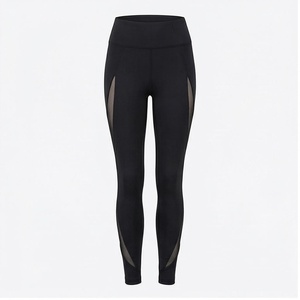 Leggings de yoga taille haute pleine longueur avec découpes en maille, extensibles dans quatre directions, sans coutures, couleur noire unie, vêtements de sport pour femmes - Product Image 1