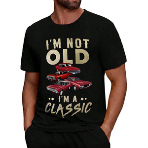 T-shirt pour homme « Je ne suis pas vieux, je suis un classique » avec imprimé voitures vintage, décontracté, manches courtes, col rond, coupe classique - Product Image 4