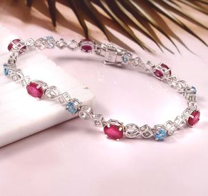 Shama Gems Red Natural <b>Ruby</b> 18K Gold Plated Sterling Silver Classic Tennis <b>Bracelet</b> Elegant Multi Stone Jewelry Gift for Women - Product Image 1