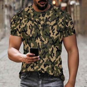 T-shirts imprimés camouflage d'été pour hommes, col rond, manches courtes, coupe ajustée, design camouflage AOL imprimé - Product Image 1