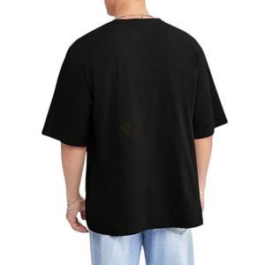 Camiseta Negra Lisa para Hombre, Cuello Redondo, Hombros Caídos, Algodón de Calidad de Exportación, Doble Costura, Camisetas Básicas Premium para Hombre - Product Image 2