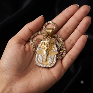 Collier Pendentif Égyptien Pharaon Personnalisé en Argent 925 Bicolore Plaqué Rhodium Style Vintage Élégant avec Breloques Givrées – Idéal Cadeau Bijou - Product Image 4