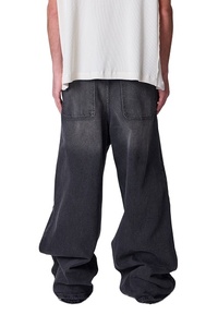 Vaqueros de mezclilla negros vintage para hombre, 100% algodón, cintura media, estilo casual, holgados, de moda urbana, de pierna ancha - Product Image 2