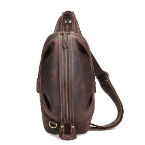 Sac de poitrine vintage en cuir véritable pour homme, fermeture éclair, sac à bandoulière durable, utilisation quotidienne toutes saisons - Product Image 1