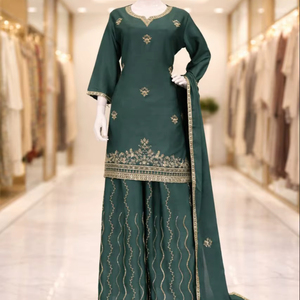 Elegant Embroidered Pakistani Suit with Dupatta | Modern Style Stretchable & Quick Dry Chinon <b>Material</b> - Product Image 1