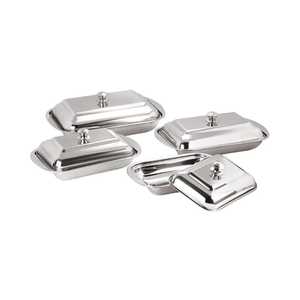 Moderna Mantequera Redonda de Acero Inoxidable Cepillado con Tapa Abombada de Perfil Bajo, Bandeja de Servicio Minimalista con Acabado Satinado para Mesa - Product Image 6