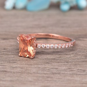 Anillo de Compromiso de Morganita Rosa Melocotón, Anillo Delicado de Morganita, Plata de Ley 925, Chapado en Oro Rosa de 14K - Product Image 2