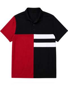 Camiseta Polo Personalizada para Hombre en Negro, Rojo y Blanco, Manga Corta, Informal, Deportiva, para Golf, Transpirable, Diseño de Bloques de Color para Verano - Product Image 1