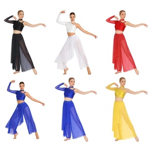 Conjunto de Ropa de Danza Lírica <span class=keywords><strong>para</strong></span> Mujer, Top Corto y Pantalones Holgados, Ropa de Danza <span class=keywords><strong>para</strong></span> Actuaciones en Escenario, Danza Moderna - Product Image 1