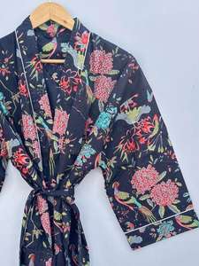 Robe de chambre kimono en coton, peignoir imprimé à motifs, robe de demoiselle d'honneur, vêtement de nuit d'été, taille unique - Product Image 6