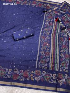 Colección Premium Nueva Variedad Mul Cotton con Hilo y Lentejuelas - Estampado Cachemir - Borde Jacquard Zari - Saree - Blusa Étnica - Product Image 6