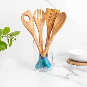 Ustensile de cuisine écologique en bois d'olivier de qualité supérieure avec manche en résine bleue, cuillère de cuisine faite à la main, outils de service, lavage à la main uniquement - Product Image 5
