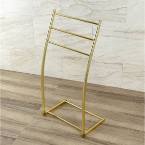 Moderno Toallero de Pie de 3 Niveles en Acero Dorado, Soporte de Toallas de Baño con Pedestal de Acero Sólido, Elegante Toallero Metálico Curvo para Baño - Product Image 1