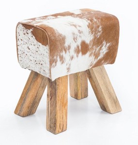 Taburete Otomano Rústico de Madera con Parches de Cuero Genuino Premium, Banco Boho Hecho a Mano para Entrada, Venta al por Mayor - Product Image 1