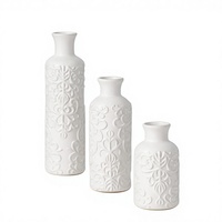 Ensemble de 3 vases en céramique blanche gaufrée, bouteilles décoratives texturées pour la décoration de table à la maison