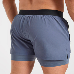 Wholesale Custom Logo Men's Best Quality Sporty Running Shorts Double <b>Layer</b> Quick Dry Breathable & Eco-Friendly Elastic Waist - Product Image 4