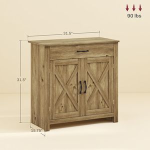 Contemporary Farmhouse <b>Sideboard</b> <b>Kitchen</b> Buffet <b>Cabinet</b> Barn Doors Drawer Adjustable Shelf Natural Wood for Villa Application - Product Image 3