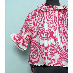 Túnica Moderna con Estampado Floral, 100% Algodón Lavable, Estilo Casual Femenino, Cuello Mandarín con Volantes, Manga Media, Mini - Product Image 2