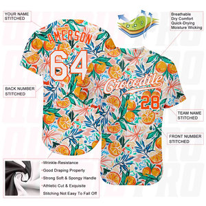 Maillot de baseball pour homme de qualité supérieure, léger, entièrement personnalisable, anti-plis, blanc et orange. - Product Image 6