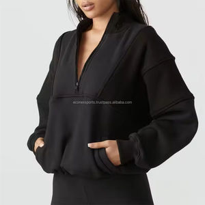 Women's Vintage Green Long Sleeve <b>Sweatshirt</b> Stand Collar Zipper Custom Logo Design Emboss Embroidery Loose Fit Half Zipper Puff - Product Image 5