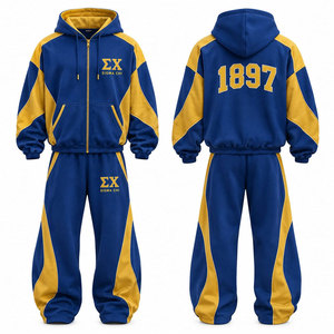 Ensemble de survêtement Sigma Chi bleu et or avec lettres grecques 1897, sweat à capuche et pantalon long, tenue décontractée - Product Image 1