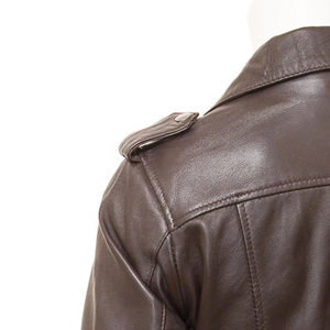 Women's Genuine Cowhide Leather Moto Jacket With Zipper Closure Stand Collar Full Sleeve Autumn Style - Product Image 5