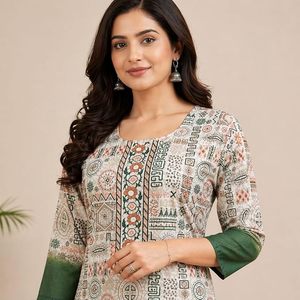 Elegant <b>Women</b> Cotton Chikankari Long Kurti | Hand Embroidered Floral Design Straight Fit Ethnic <b>Kurta</b> for Casual & Office Wear - Product Image 2