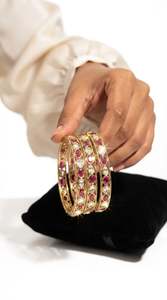 Antique Alloy Oval Design Gold Plated 4 <b>Bangle</b> <b>Set</b> Traditional Luxury Choodi Bridal Wedding Accessories Classic Women's Ethnic - Product Image 5