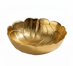 Decorative Gold Plated Aluminium Round <b>Bowl</b> with Floral Design Fruit <b>Salad</b> <b>Serving</b> <b>Bowl</b> Table Centerpiece Home Decor - Product Image 1
