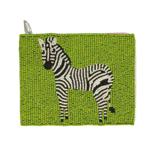 Porte-monnaie perlé avec fermeture éclair, fait main, Panthère Rose sur fond vert, style créatif unisexe - Product Image 3