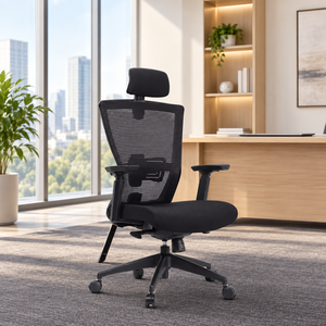 Chaise de bureau ergonomique en maille avec appui-tête fixe, support lombaire pivotant, accoudoirs 3D, design moderne, base en acier pour bureau à domicile - Product Image 1