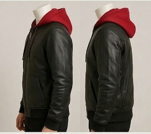 Chaqueta con Capucha de Cuero Negra para Hombre, Corte Ajustado, con Cierre, Estilo Casual Urbano, Ropa de Invierno, Calidad Premium, Elegante, Resistente al Viento, con Calefacción - Product Image 4