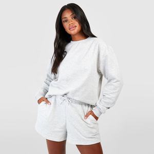 Women's Casual Spring Breathable Pullover Sweatshirt <b>Lounge</b> Suit <b>Two</b>-<b>Piece</b> Tracksuit Shorts Wholesale Available Solid Pattern - Product Image 1