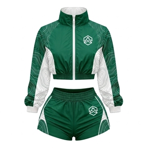 Women's Multi Colour Windbreaker Jacket Shorts <b>Set</b> Full Sleeve <b>Knitted</b> Polyester Custom Logo Stand Activewear Breathable <b>Sets</b> - Product Image 1