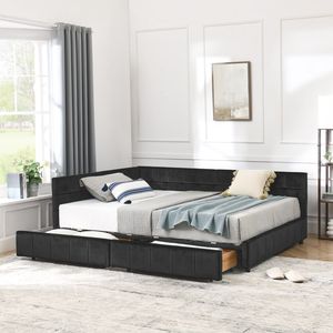 Struttura letto matrimoniale trapuntata con schienale e braccioli confortevoli, letto divano imbottito per camera da letto - Product Image 2