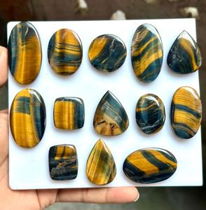 Cabochons œil de tigre naturels à double teinte, formes variées, pierres précieuses œil de chat en vrac pour la création de bijoux - Product Image 5