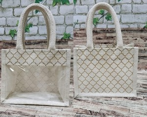 2024 logotipo personalizado impreso Eco reciclado Natural plegable reutilizable PVC ventana cesto yute arpillera bolsa de regalos de yute - Product Image 5