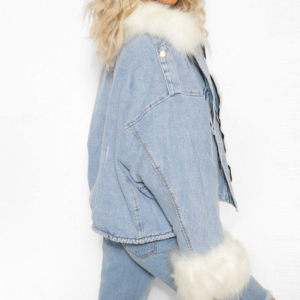 Factory customized <b>button</b> women <b>jean</b> plain ruff style denim jacket - Product Image 4