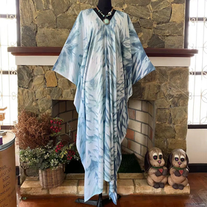 <b>Plus</b> <b>Size</b> Turquoise Shibori Tie Dye Rayon Caftan Boho Beach Maxi Dress Relaxed Fit - Product Image 1