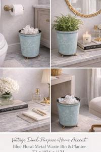 Contenedor Metálico Azul con Diseño Floral, Ideal para Almacenamiento en el Baño y Decoración de Esquinas, Venta al Por Mayor desde India - Product Image 4