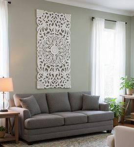 Panneau mural en bois pour la salle à manger, le salon, la chambre et les couloirs, panneau mural cannelé écologique avec motif floral - Product Image 1