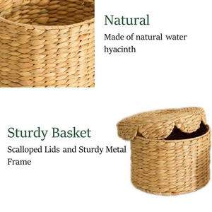 Eco-Friendly Multifunction Woven <b>Storage</b> <b>Box</b> Scallop Water Hyacinth Design Lid for Home Kitchen Organization - Product Image 6